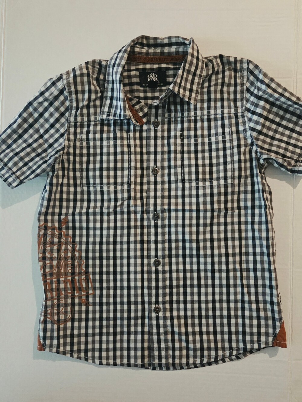 Rock & Republic Black and White Plaid Short-Sleeve Button-Down
